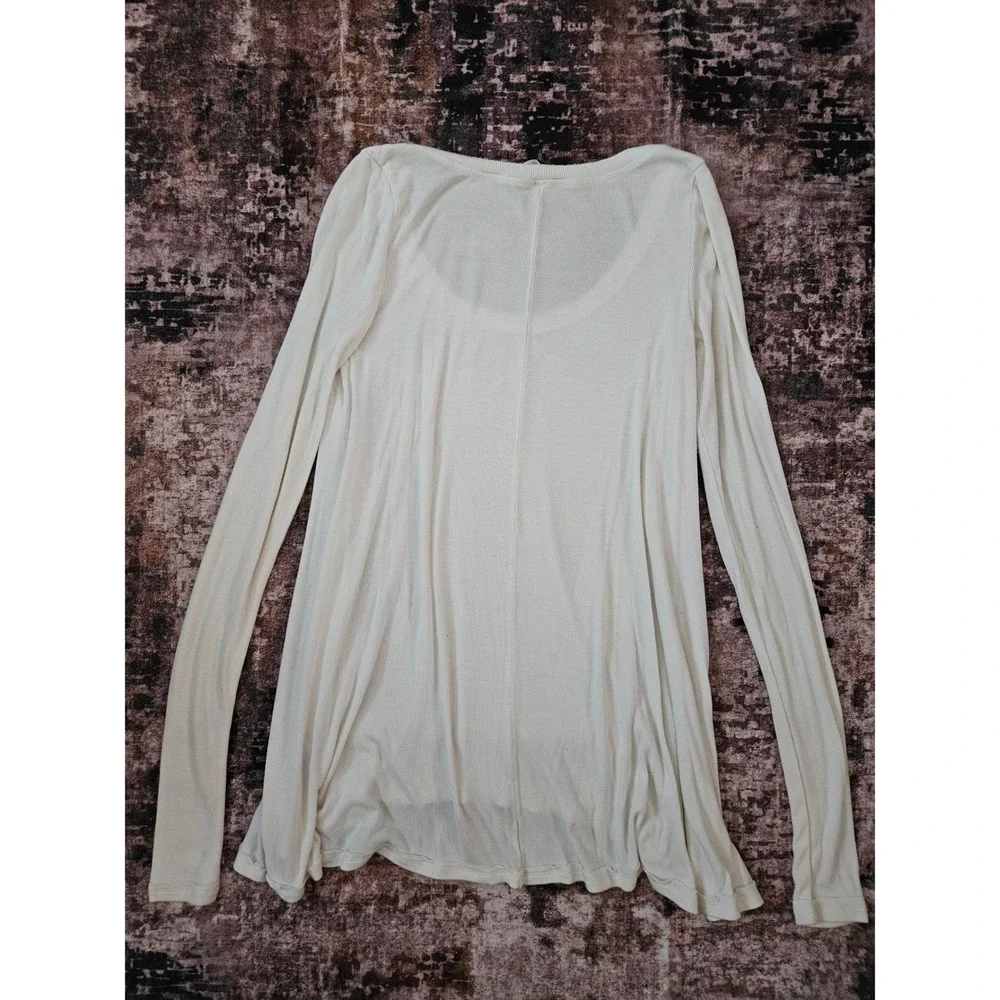 Free People Ribbed Thermal Scoop Neck Long Sleeve Top White XS